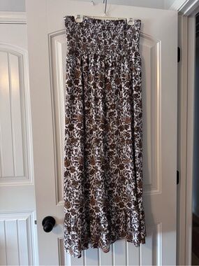 Brown Floral Strapless Maxi Dress